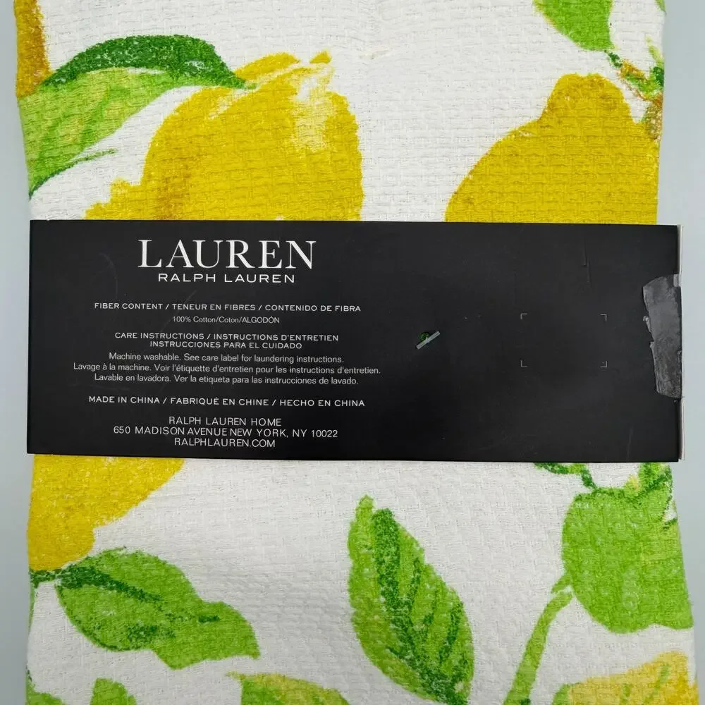 Lauren Ralph Lauren Kitchen Towels White Yellow Lemons Set of 2 Cotton 17x28 NWT